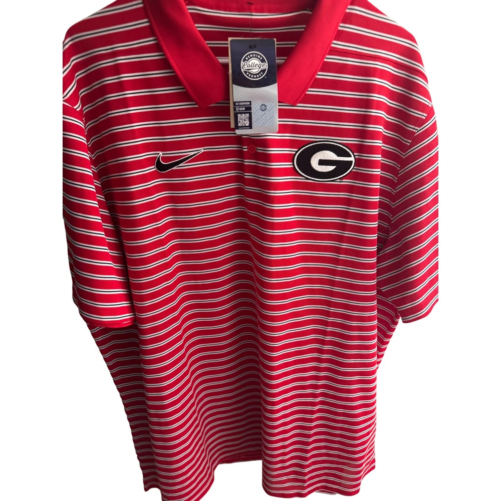 Nike Mens Georgia Bulldogs Dri-FIT Striped Polo Shirt Red White XXL NWT